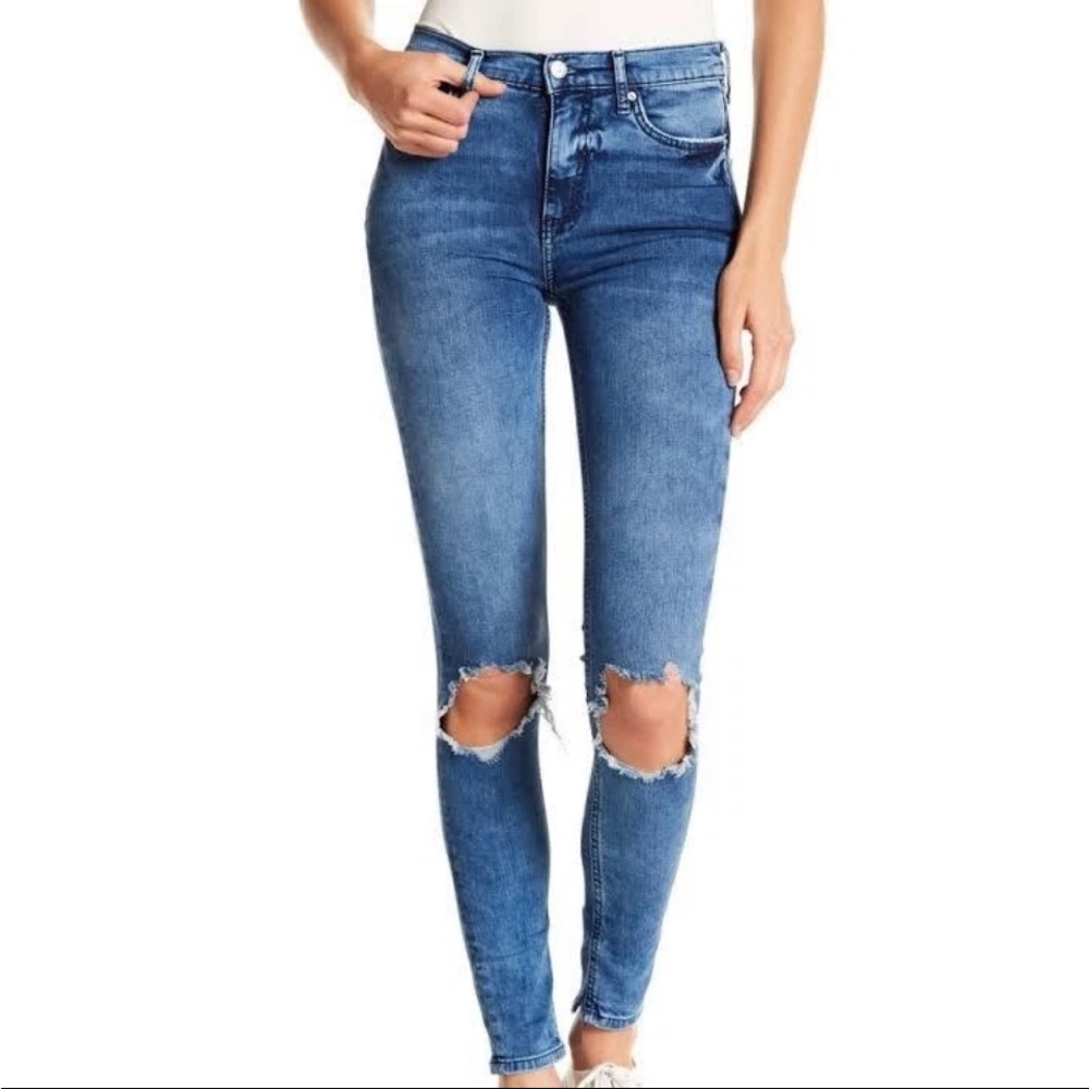 Free People Women’s Blue Ripped Busted Knee Skinny Ankle Jeans Size 29